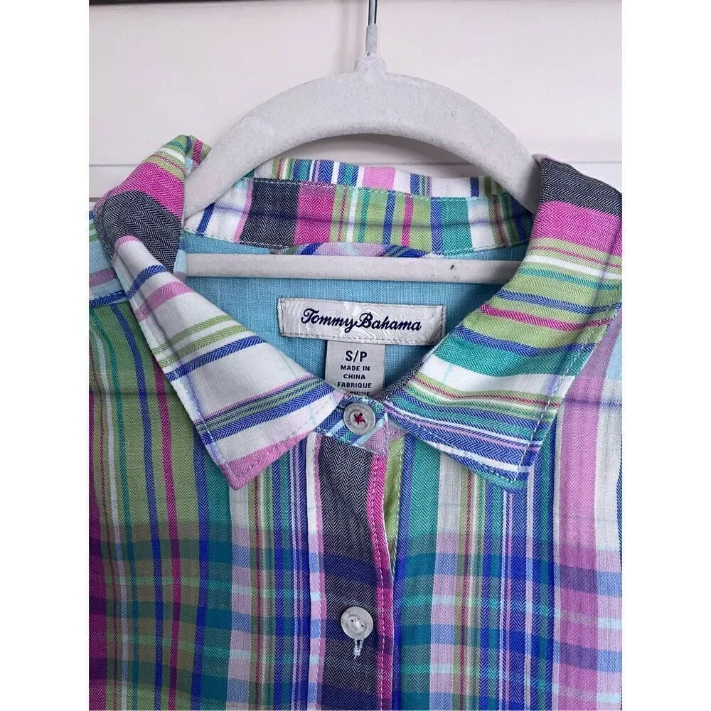Tommy Bahama Women's Size Small Pastel Blue Pink Button Up Shirt Top